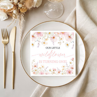 Pink Wildflower 1st Birthday Napkins