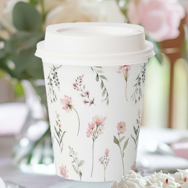 Pink Wildflower and Sage Green Greenery party Paper Cups (Creator Uploaded)