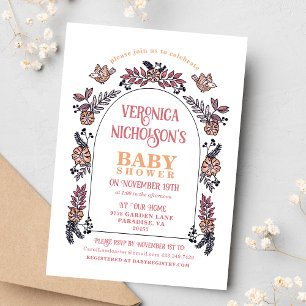 Pink Wildflower Arch Girl Baby Shower Invitation