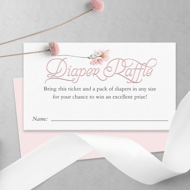 Pink wildflower Baby Girl Diaper raffle ticket Enclosure Card (Pink Wildflower, Diaper raffle ticket.)