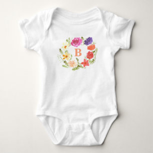 Pink Wildflower Baby Girl Initial Monogram Baby Bodysuit