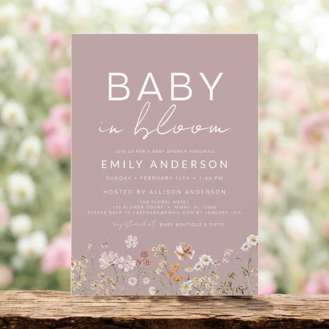 Pink Wildflower Baby in Bloom Baby Shower Invitation (Creator Uploaded)