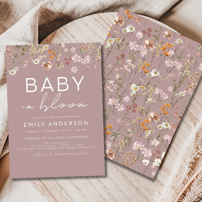 Pink Wildflower Baby in Bloom Baby Shower Invitation (Creator Uploaded)