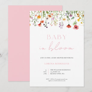 Pink Wildflower Baby in Bloom Baby Shower Invitation
