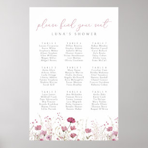 Pink Wildflower Baby In Bloom Seating Chart Poster