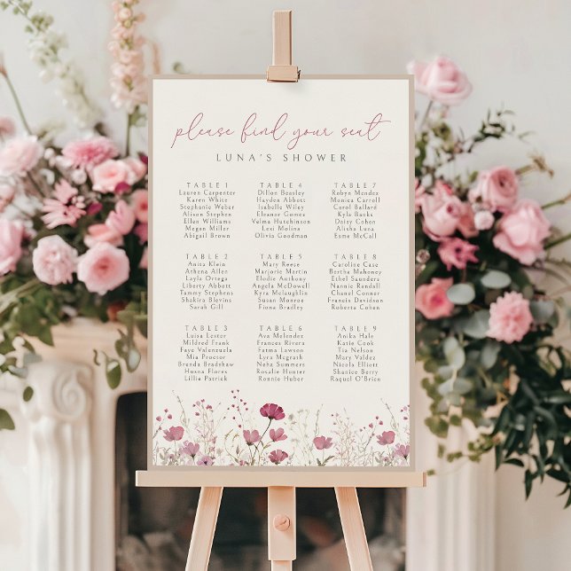 Pink Wildflower Baby In Bloom Seating Chart Poster (Creator Uploaded)