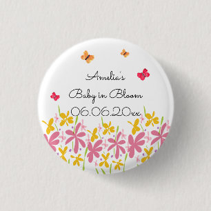Pink Wildflower Baby Shower 3 Cm Round Badge