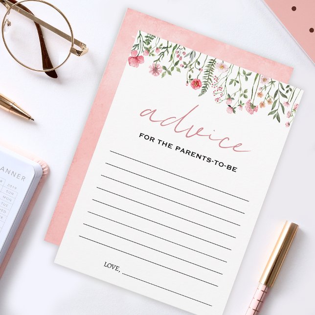 Pink wildflower baby shower Advice parents cards (Creator Uploaded)