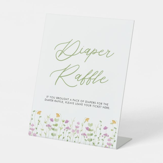 Pink Wildflower Baby Shower Diaper Raffle Pedestal Sign (Front)