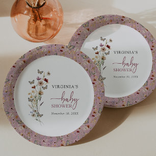 Pink Wildflower Baby Shower Paper Plate