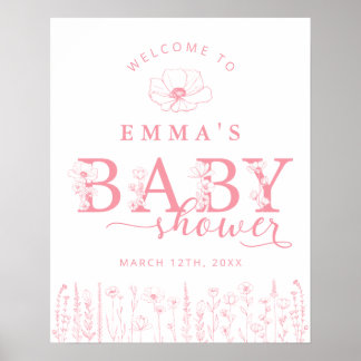 Pink Wildflower Baby Shower Welcome Sign
