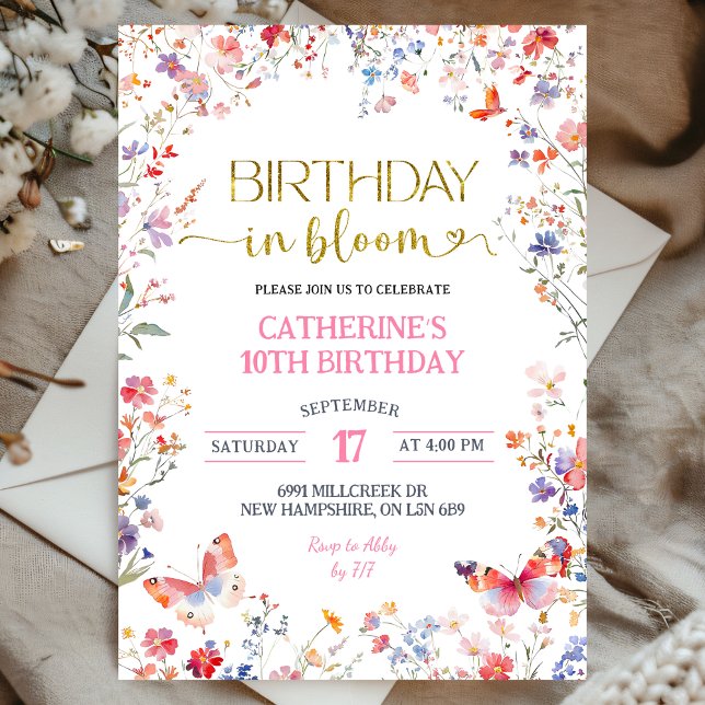 Pink Wildflower Birthday in Bloom Birthday Invitation (Creator Uploaded)