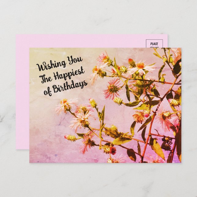 Pink Wildflower Birthday Postcard (Front/Back)
