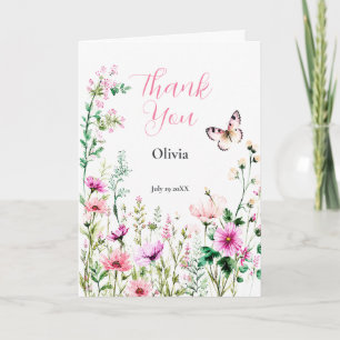 Pink Wildflower Birthday Thank You Card