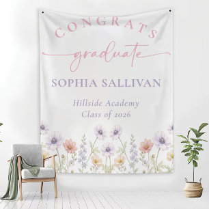 Pink Wildflower Bloom Graduation Party Tapestry