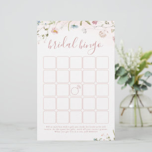 Pink Wildflower Boho bridal shower bingo game