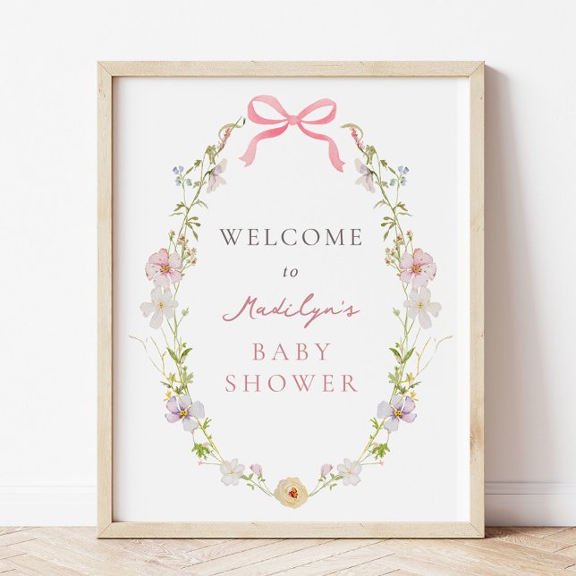 Pink Wildflower Bow Baby Shower Welcome Sign (Creator Uploaded)