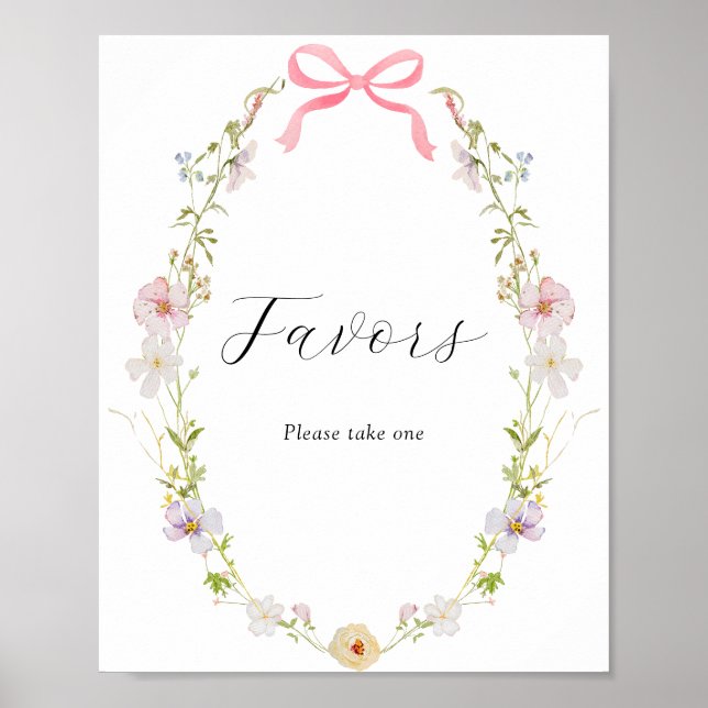 Pink Wildflower Bow Favours Sign (Front)