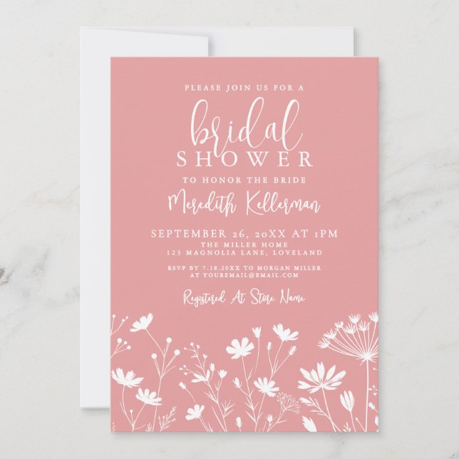Pink Wildflower Bridal Shower Invitation (Front)