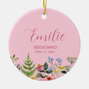 Pink Wildflower Bridesmaid Ceramic Tree Decoration