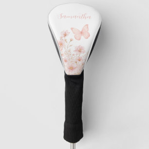 Pink Wildflower Butterfly Watercolor Name Golf Head Cover