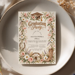 Pink Wildflower Cowgirl Graduation Invitation