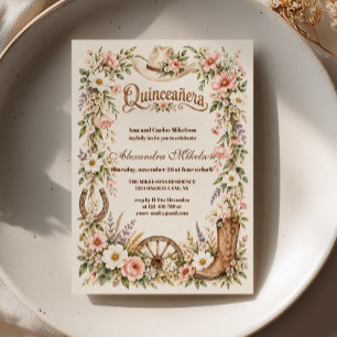 Pink Wildflower Cowgirl Quinceañera Invitation