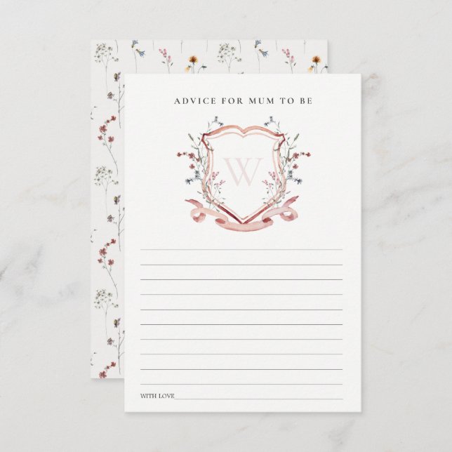 Pink Wildflower Crest Advice For Mum Baby Shower Enclosure Card (Front/Back)