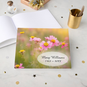 Pink Wildflower Daisies For Memorial Service Guest Book