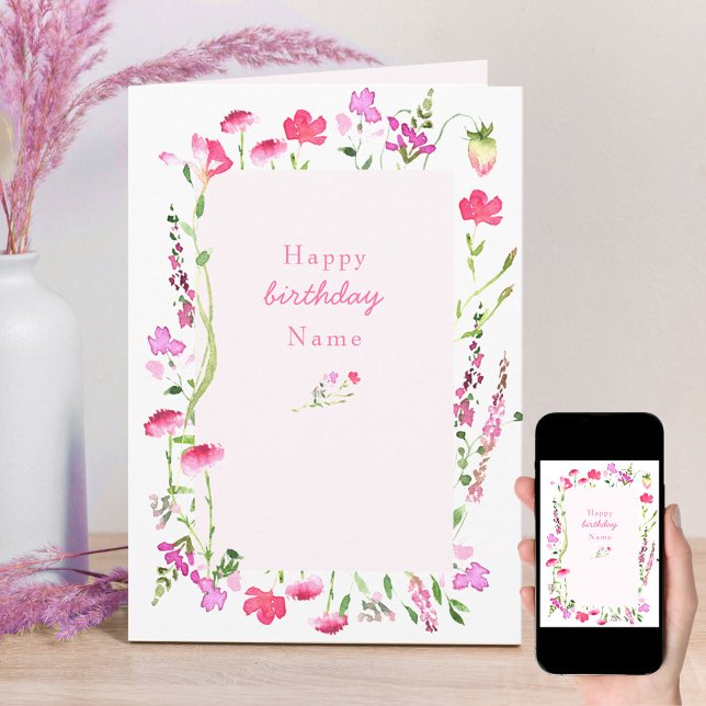 Pink Wildflower Delicate Floral Birthday Card (Creator Uploaded)