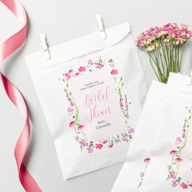 Pink Wildflower Elegant Script Bridal Shower Favour Bags (Bridal Shower favor bags from my Pink Wildflower Bridal Shower collection)