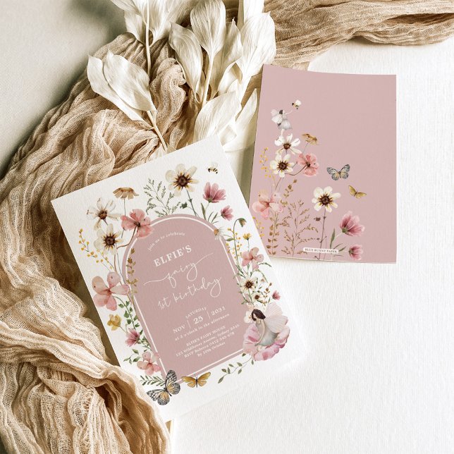 Pink Wildflower Fairy First Birthday Garden Party Invitation (Creator Uploaded)