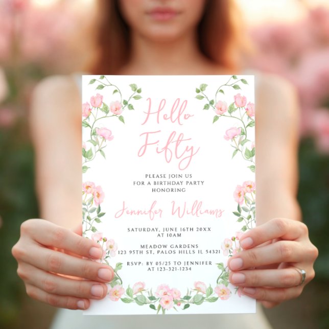 Pink Wildflower Floral Boho 50th Birthday Invitation (Creator Uploaded)