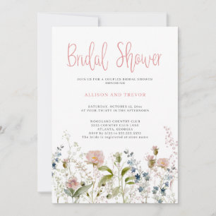 Pink Wildflower Floral Couples Bridal Shower Invitation
