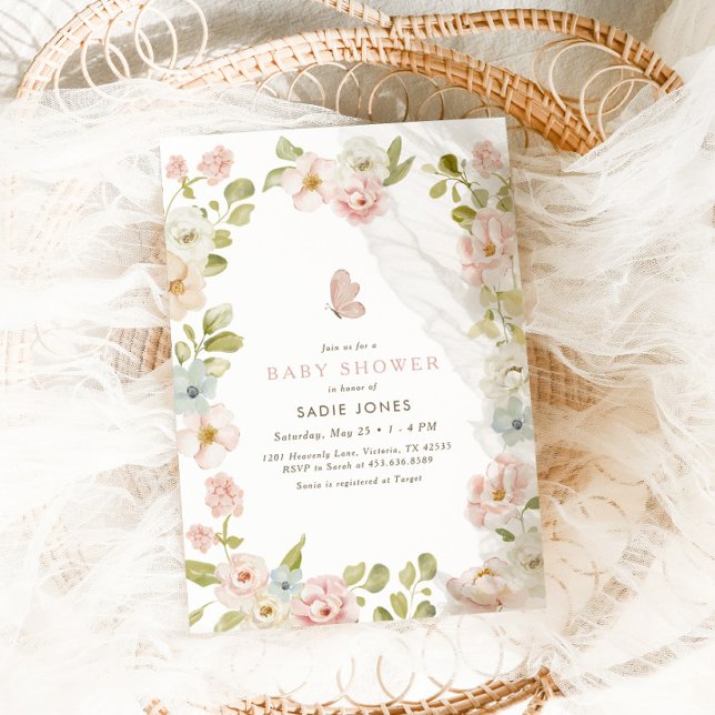 Pink Wildflower Floral Girls Baby Shower Invitation (Creator Uploaded)