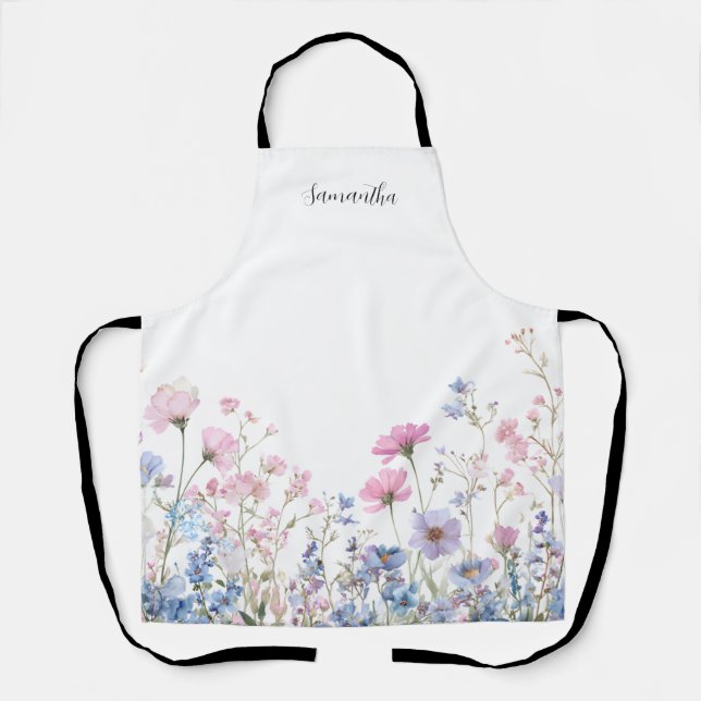 Pink Wildflower Floral Personalised  Apron (Front)
