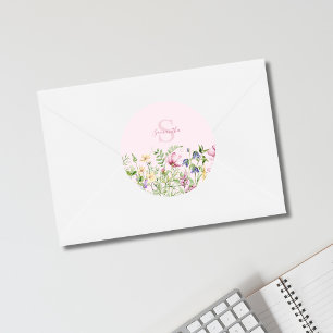 Pink Wildflower Floral Personalised Classic Round Sticker