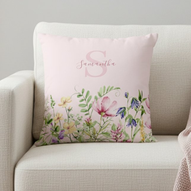 Pink Wildflower Floral Personalised Throw Pillow (Creator Uploaded)
