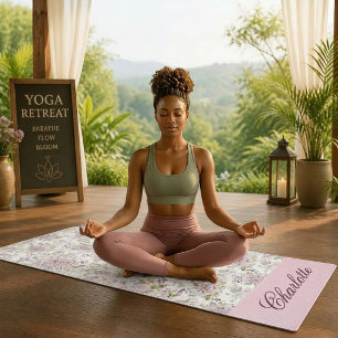 Pink Wildflower Floral Serenity Monogram Design Yoga Mat