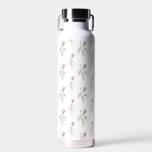 Pink Wildflower Floral Watercolor Pattern Water Bottle