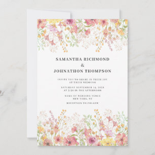 Pink Wildflower Floral Watercolor Wedding Invitation