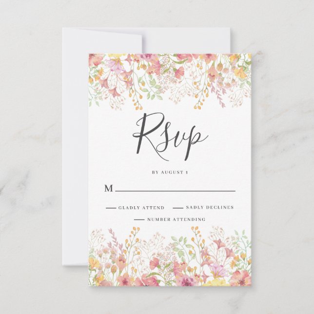 Pink Wildflower Floral Wedding  RSVP Card (Front)