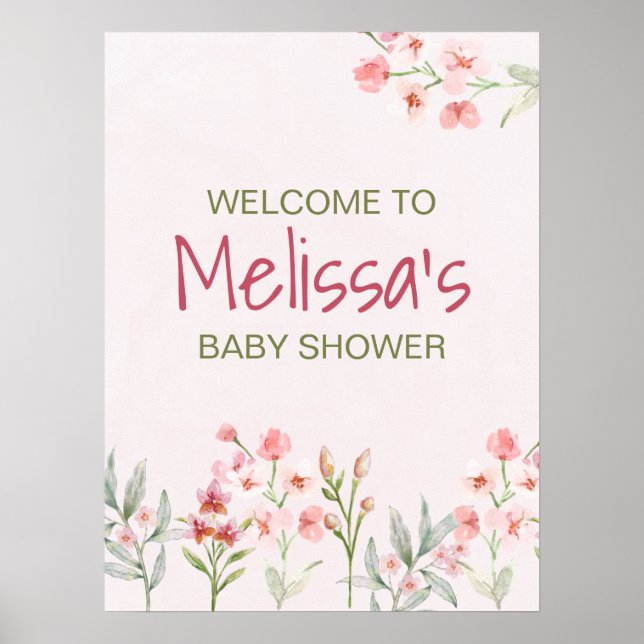 Pink Wildflower Garden Baby Shower Welcome Sign (Front)