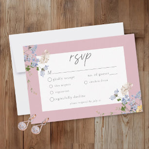 Pink Wildflower Garden Elegant Wedding RSVP Card