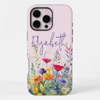 Pink Wildflower Garden Feminine Script First Name
