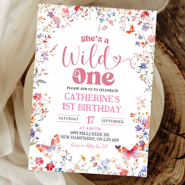 Pink Wildflower Girl First Birthday Invitation (Creator Uploaded)