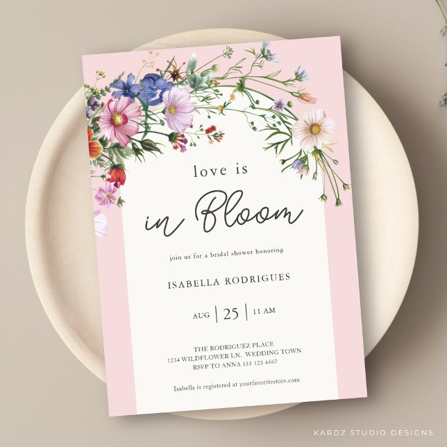 Pink Wildflower Love in Bloom Bridal Shower Invitation ( Invite shown in 5 x 7 inches, choose size, paper and corner style.
)