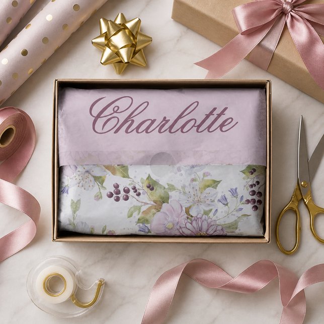 Pink Wildflower Monogram Gift Wrap Design Tissue Paper (Pink Wildflower Monogram Gift Wrap Design Tissue Paper)