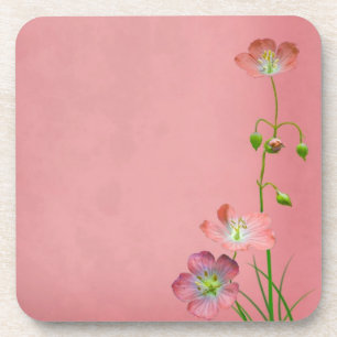 Pink Wildflower on Burgundy Coaster