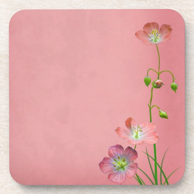 Pink Wildflower on Burgundy Coaster (Front)